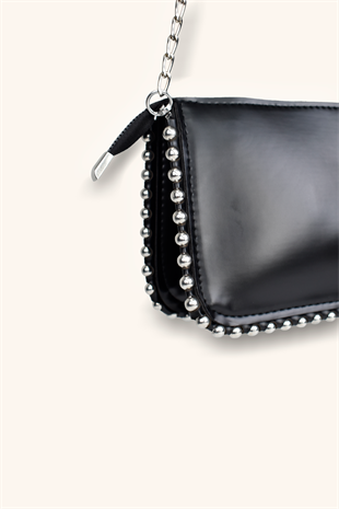 Mini Boncuklu Çanta - Siyah