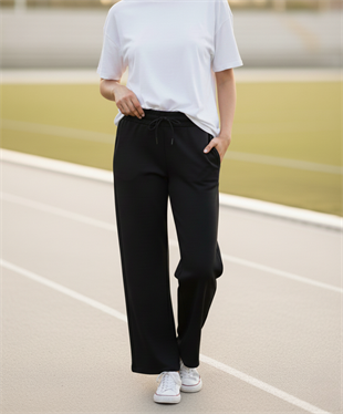 Modal Kumaş Bol Paça Cepli Eşofman Altı - Siyah