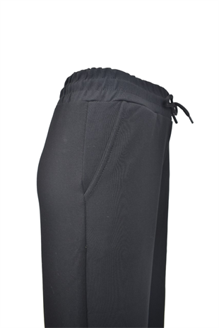 Modal Kumaş Bol Paça Cepli Eşofman Altı - Siyah