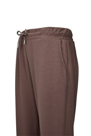 Modal Kumaş Lastik Paça Cepli Eşofman Altı - Kahve