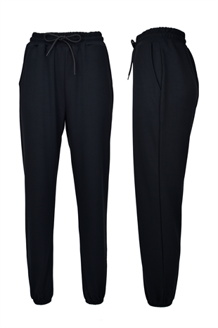 Modal Kumaş Lastik Paça Cepli Eşofman Altı - Siyah