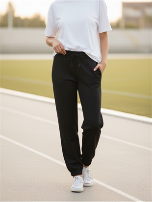 Modal Kumaş Lastik Paça Cepli Eşofman Altı - Siyah