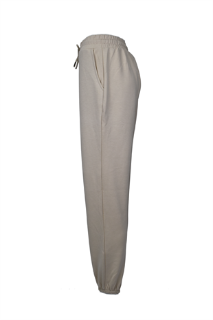 Modal Kumaş Lastik Paça Cepli Eşofman Altı - Krem