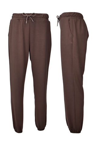 Modal Kumaş Lastik Paça Cepli Eşofman Altı - Kahve