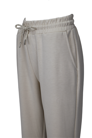 Modal Kumaş Lastik Paça Cepli Eşofman Altı - Krem