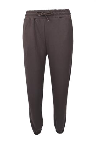 Modal Kumaş Lastik Paça Cepli Eşofman Altı - Kahverengi