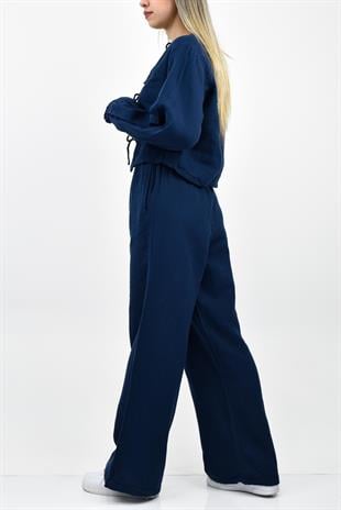 Müslin Keten Görünümlü Bağlamalı İkili Takım- Lacivert