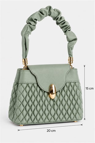 Nia Kadın Suni Deri Kapitone Desenli Büzgülü Askılı El Çantası Mint Yeşili