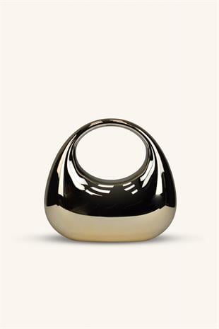 Oval Tutmalı Parlak Abiye Çanta - Gold