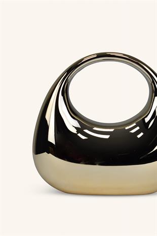 Oval Tutmalı Parlak Abiye Çanta - Gold