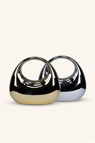 Oval Tutmalı Parlak Abiye Çanta - Gold