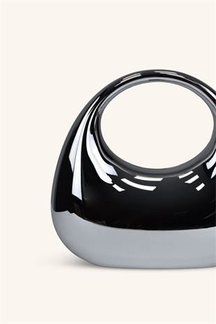 Oval Tutmalı Parlak Abiye Çanta - Gümüş