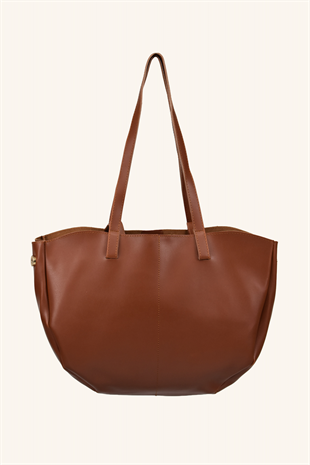 Polen Büyük Boy El ve Omuz Çantası - Taba