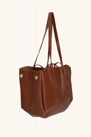 Polen Büyük Boy El ve Omuz Çantası - Taba