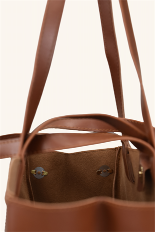 Polen Büyük Boy El ve Omuz Çantası - Taba