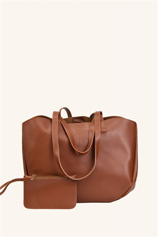 Polen Büyük Boy El ve Omuz Çantası - Taba