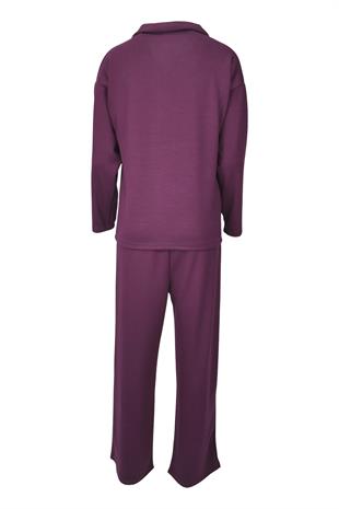 Rahat Kalıp Polo Yaka Modal Kumaş Uzun Kollu Eşofman Takımı  - Bordo