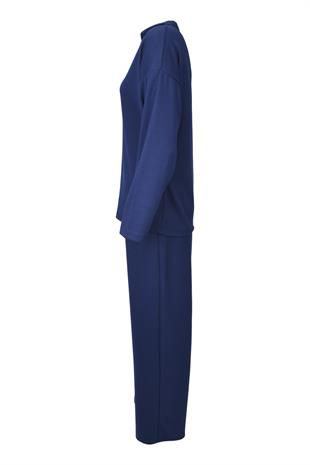 Rahat Kalıp Polo Yaka Modal Kumaş Uzun Kollu Eşofman Takımı  - Lacivert