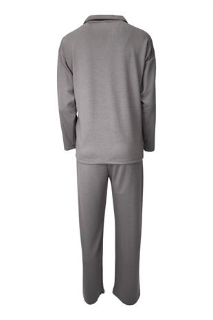 Rahat Kalıp Polo Yaka Modal Kumaş Uzun Kollu Eşofman Takımı  - Vizon