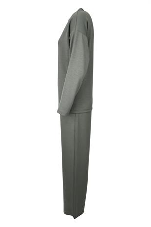 Rahat Kalıp Polo Yaka Modal Kumaş Uzun Kollu Eşofman Takımı  - Yeşil