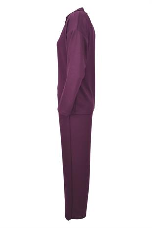 Rahat Kalıp Polo Yaka Modal Kumaş Uzun Kollu Eşofman Takımı  - Bordo