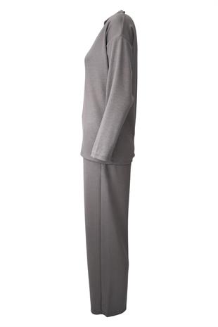 Rahat Kalıp Polo Yaka Modal Kumaş Uzun Kollu Eşofman Takımı  - Vizon