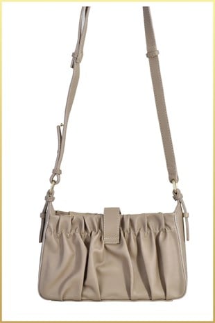 Rima Kadın Büzgülü Model Toka Detaylı El ve Omuz Çantası - Vizon