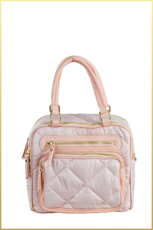 Saly Kadın Kapitone Paraşüt Kumaş El ve Omuz Çantası - Pudra