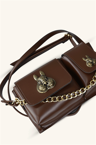Sincap Aksesuar Detaylı El ve Omuz Çantası - Acı Kahve