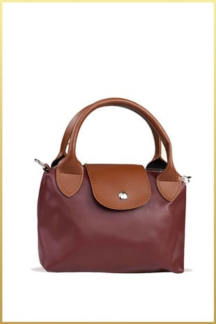 Siyah-Beyaz Çizgili Shopper Çanta ve Bordo Pia Mini Çanta Seti