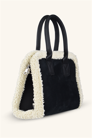 Teddy Süet El ve Omuz Çantası - Siyah