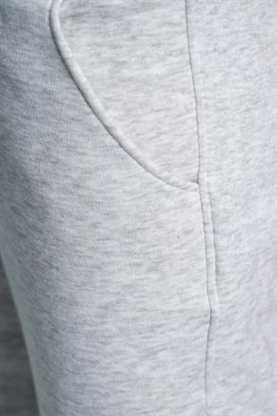 Üç İplik Yüksek Bel Lastikli Jogger Eşofman Altı - Açık Gri