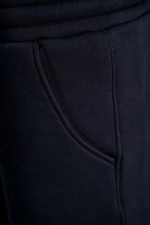 Üç İplik Yüksek Bel Lastikli Jogger Eşofman Altı - Siyah