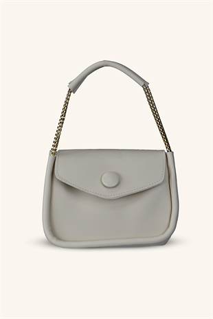 Zincir Askılı Mini El ve Omuz Çantası - Krem