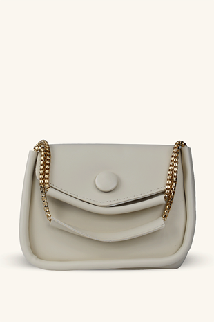 Zincir Askılı Mini El ve Omuz Çantası - Krem