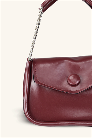 Zincir Askılı Mini El ve Omuz Çantası - Bordo