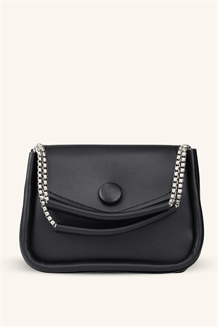 Zincir Askılı Mini El ve Omuz Çantası - Siyah