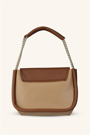 Zincir Askılı Mini El ve Omuz Çantası - Taba