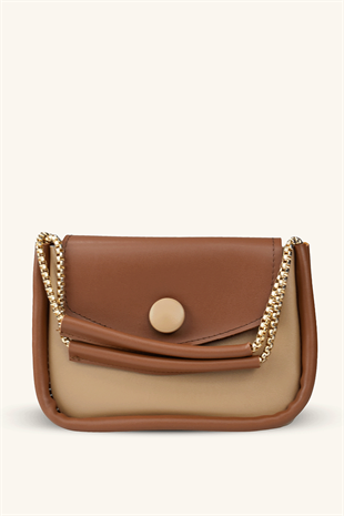 Zincir Askılı Mini El ve Omuz Çantası - Taba