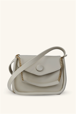 Zincir Askılı Mini El ve Omuz Çantası - Krem