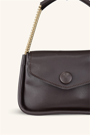 Zincir Askılı Mini El ve Omuz Çantası - Acı Kahve