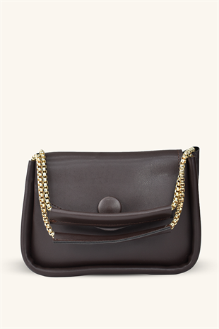 Zincir Askılı Mini El ve Omuz Çantası - Acı Kahve