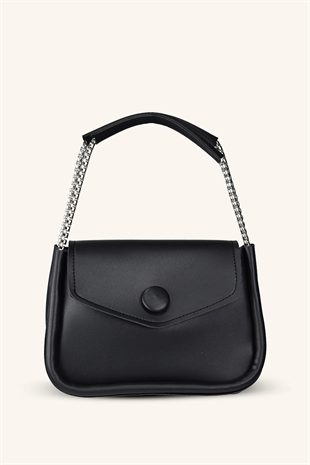 Zincir Askılı Mini El ve Omuz Çantası - Siyah