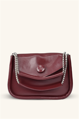 Zincir Askılı Mini El ve Omuz Çantası - Bordo