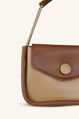 Zincir Askılı Mini El ve Omuz Çantası - Taba