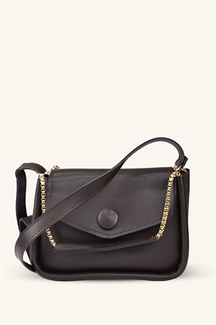 Zincir Askılı Mini El ve Omuz Çantası - Acı Kahve