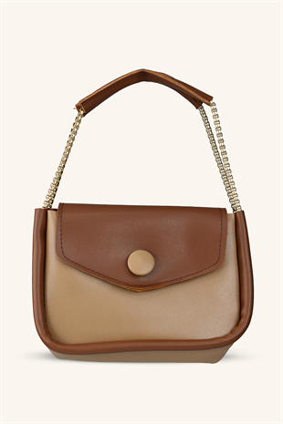 Zincir Askılı Mini El ve Omuz Çantası - Taba