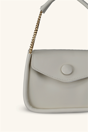 Zincir Askılı Mini El ve Omuz Çantası - Krem