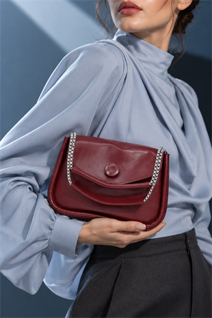 Zincir Askılı Mini El ve Omuz Çantası - Bordo