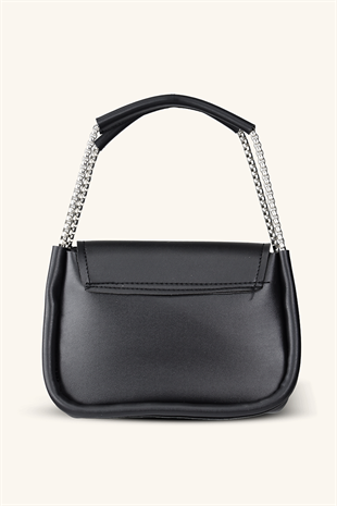 Zincir Askılı Mini El ve Omuz Çantası - Siyah